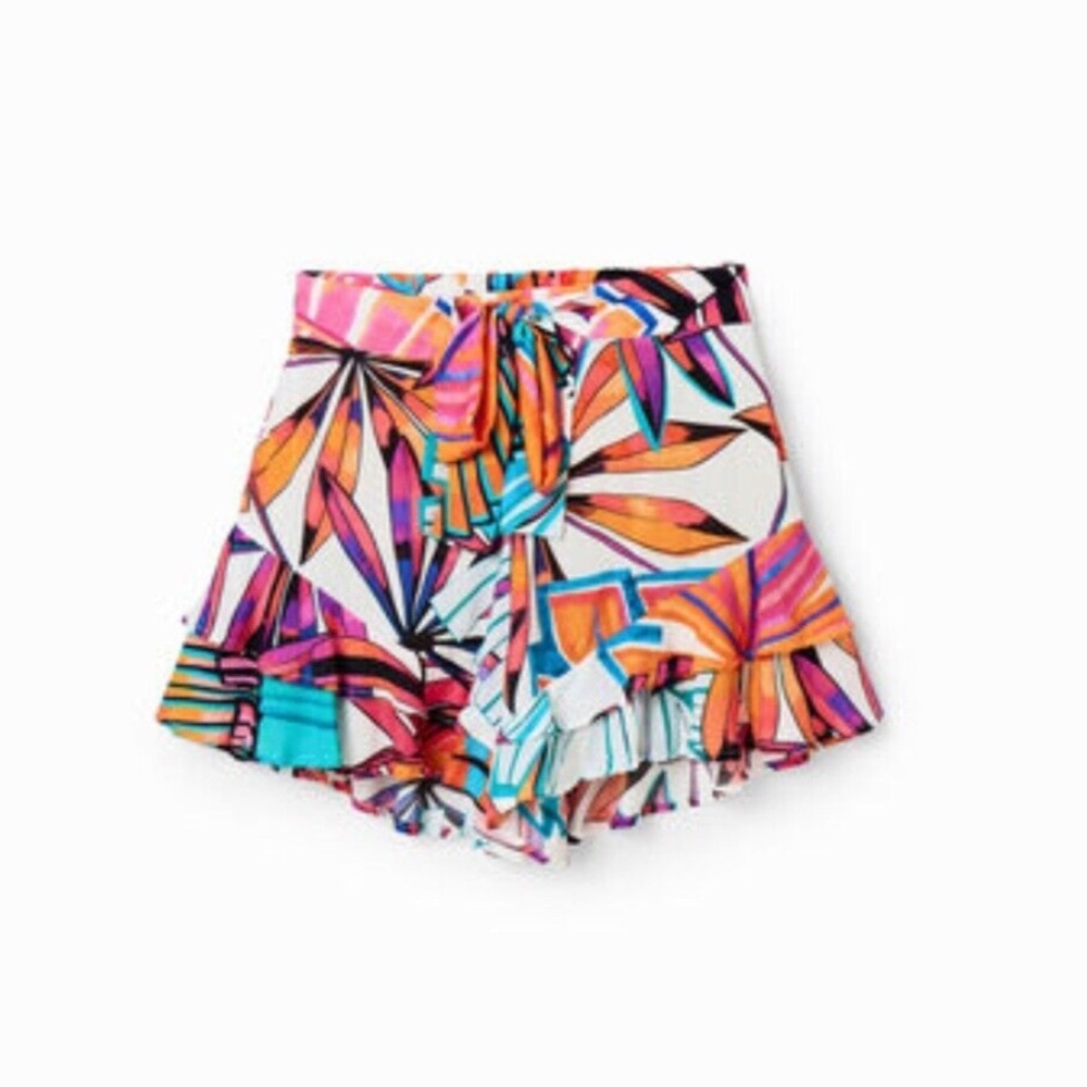 Desigual Women's Tropical Print Ruffle Shorts NWT size M